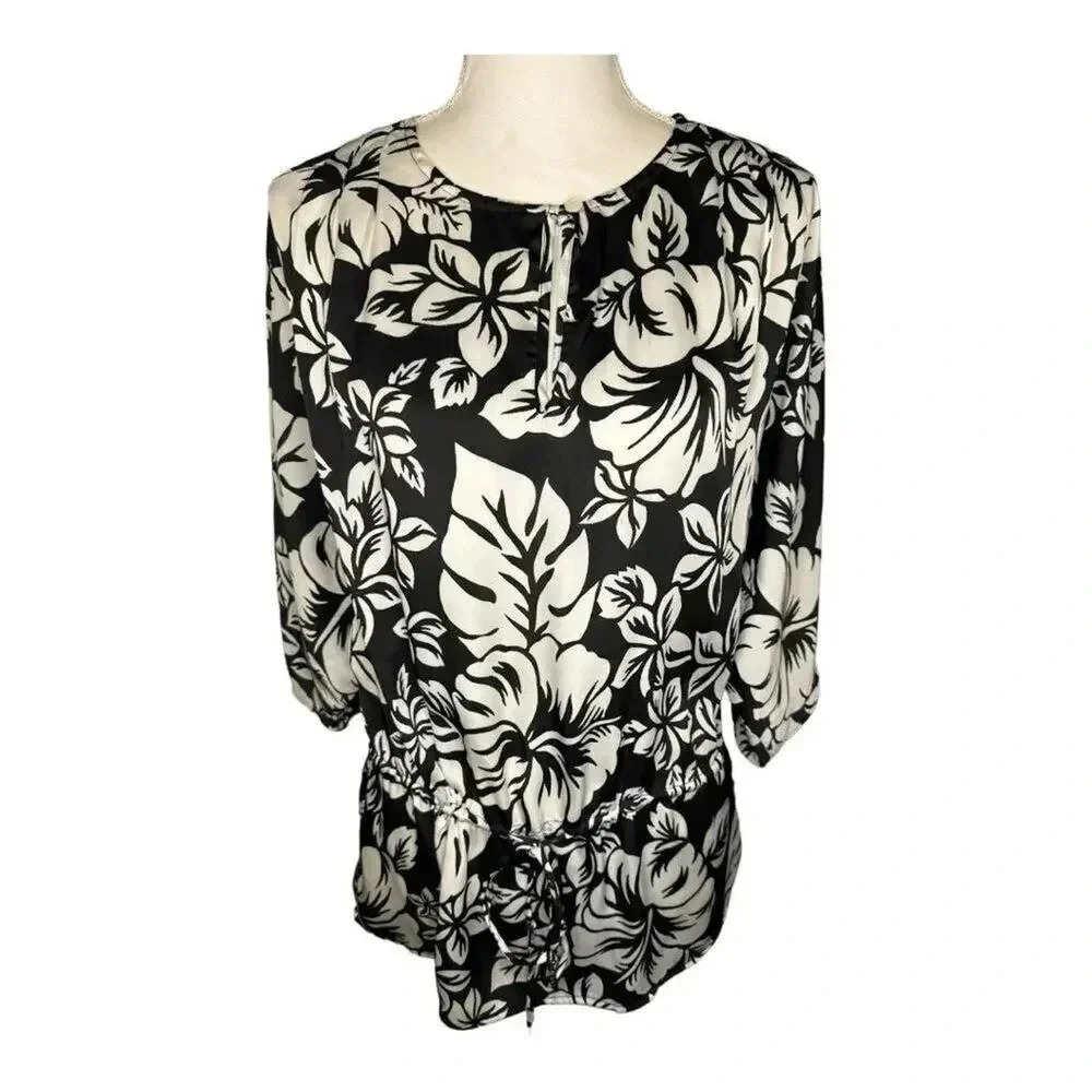 MICHAEL Michael Kors women’s XS black and white floral blouse with tie waist